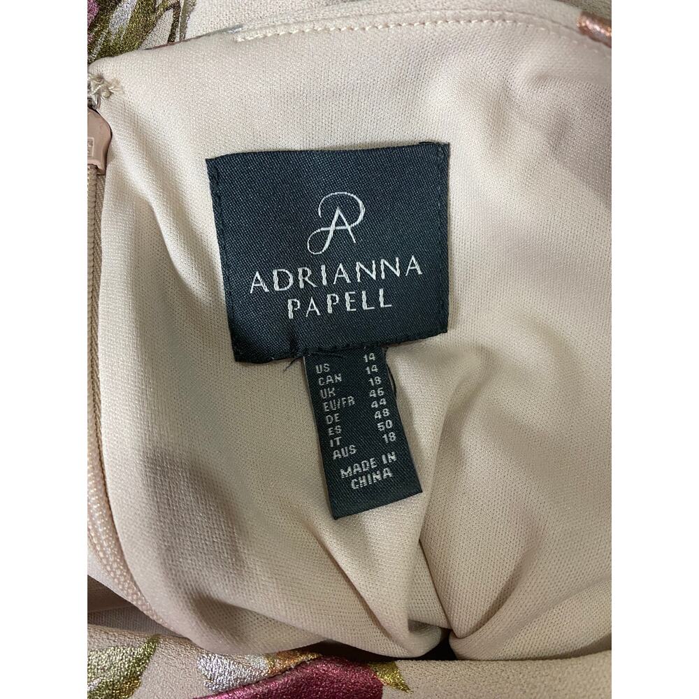 NWT ADRIANNA PAPELL DRESS 14 WEDDING GUEST RED FOIL BEIGE FLORAL COCKTAIL PARTY - Picture 6 of 14